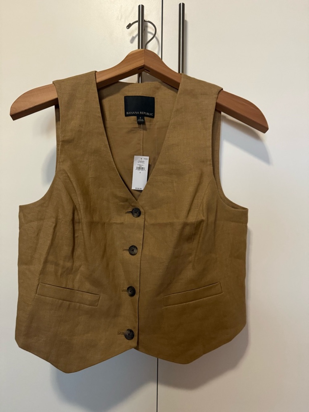 NWT Banana Republic Women's Tan Linen Button-Up Vest- size 4 - Picture 6 of 10